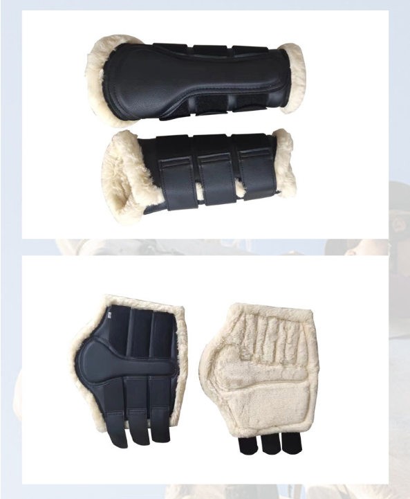 Adjustable Horse Leg Boots Fleeced Leather Equine Guards Mosquito Repellent Wraps Reduced Abrasion Equestrian Gear - Black